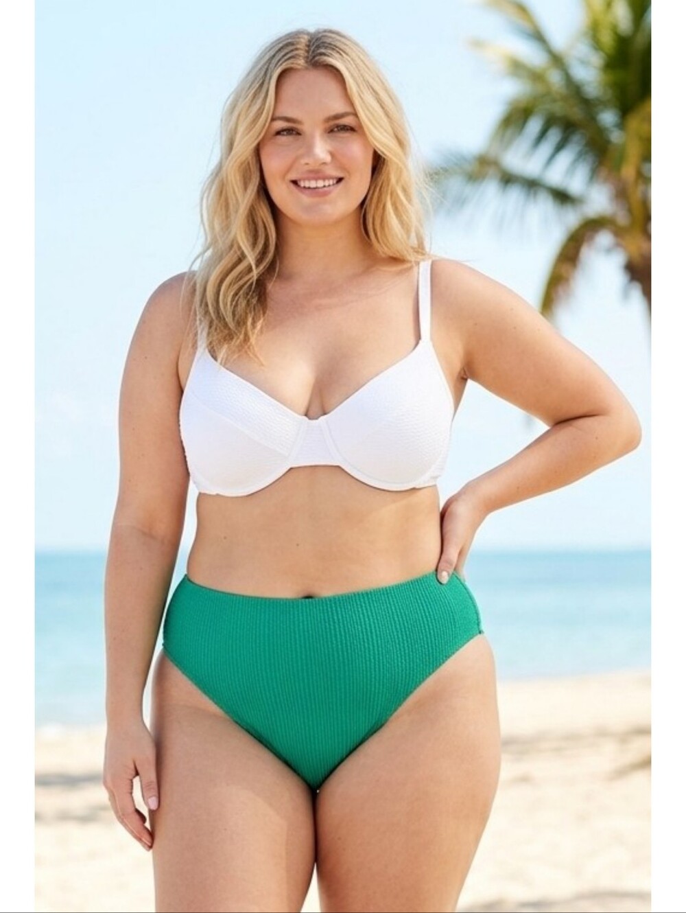 Old Navy High Waisted Textured French Cut Bikini Bottoms Green Size 3X